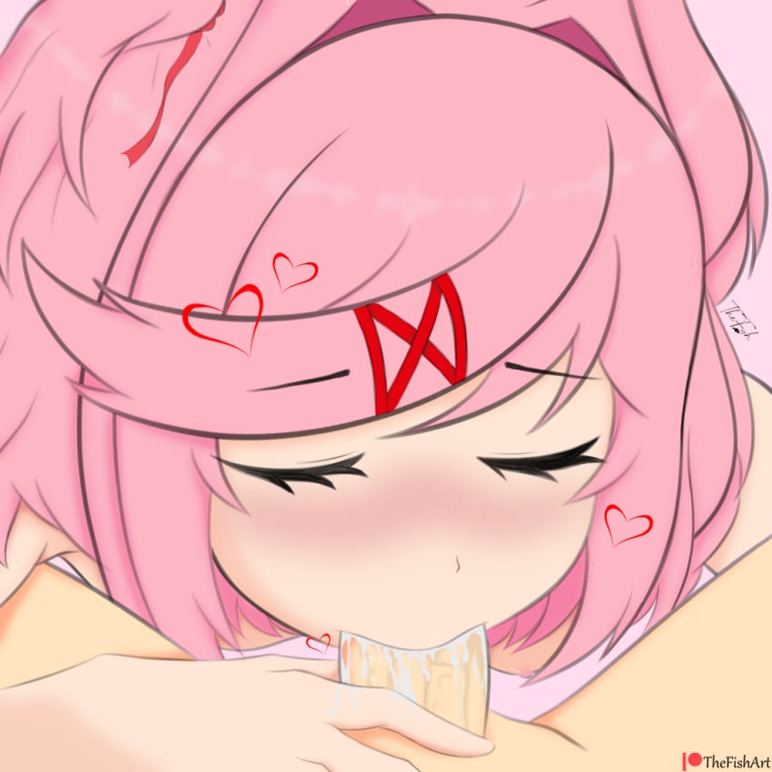 blowjob doki_doki_literature_club fellatio female female_focus natsuki_(doki_doki_literature_club) oral oral_sex thefishart