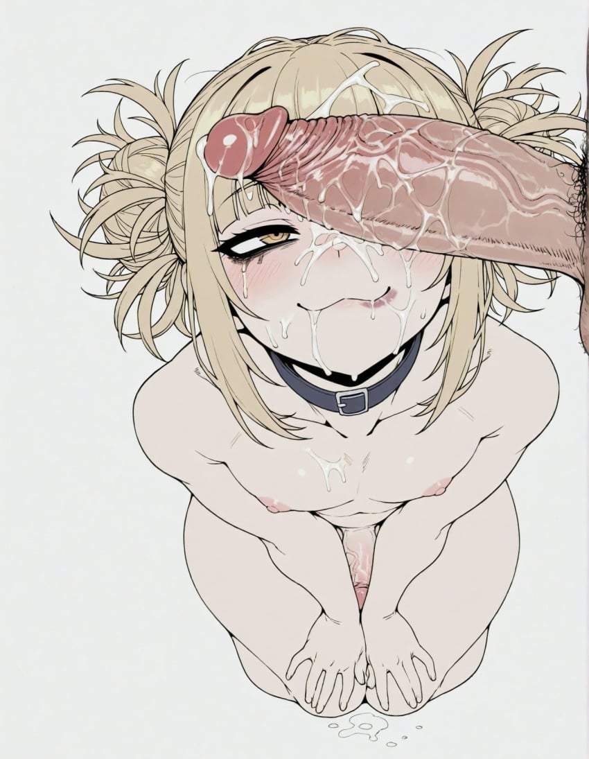 2boys after_fellatio ai_generated balls bangs belt_collar blonde_hair blunt_bangs blush boku_no_hero_academia closed_mouth collar collarbone completely_nude cum cum_in_mouth cum_on_body cum_on_boy cum_on_hair double_bun erection facial femboy grey_background hair_bun large_penis licking_lips male male_focus male_pubic_hair messy_hair multiple_boys multiple_penises my_hero_academia nipples nude otoko_no_ko penis penis_on_face pubic_hair rule_63 seiza simple_background smile solo_focus sondu stray_pubic_hair testicles toga_himiko tongue tongue_out uncensored veins veiny_penis white_background yaoi yellow_eyes