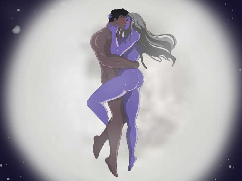 1boy 1girls background big_ass chris_kent cythonna dc dc_comics dcau dceu dcuaom djpaint96-ii female flying goddess hug hug_breasts immortal intense jon-al justice_league kissing kryptonian legs male moon moonlight naked naked_female naked_male new_52 purple_body relationship silver_hair superprime_(dc)