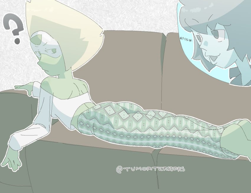 big_ass big_breasts big_butt big_thighs big_titties cartoon_network curvaceous curvaceous_female curvaceous_figure curvy curvy_figure curvy_hips female female_focus female_only grey_skin lapis_lazuli_(steven_universe) peridot_(steven_universe) short_hair shortstack steven_universe tumorterrors yellow_hair