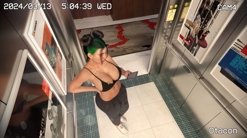 3d after_sex big_breasts billie_eilish black_hair breasts busty camera_view cleavage cum cum_on_breasts elevator female female_focus green_hair hourglass_figure lift long_hair otacon212 public public_nudity public_sex tagme tied_hair two_tone_hair wide_hips