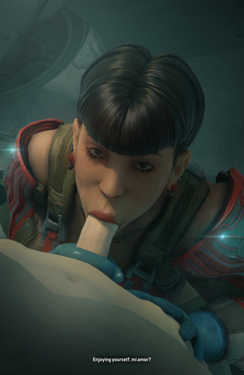 3d 3d_(artwork) absurd_res absurdres alley armor black_hair blender blender_(artwork) blender_cycles blowjob blowjob_face canon clothed clothed_female_nude_male couple couple_(romantic) dark-skinned_female dialogue digital_extremes drifter_(warframe) earrings fellatio gloves high_quality high_resolution highres holding_penis latina leticia_garcia light-skinned_male lipstick looking_at_viewer outdoors pov pov_eye_contact rekkakun romantic trinity_(warframe) warframe warframe_1999