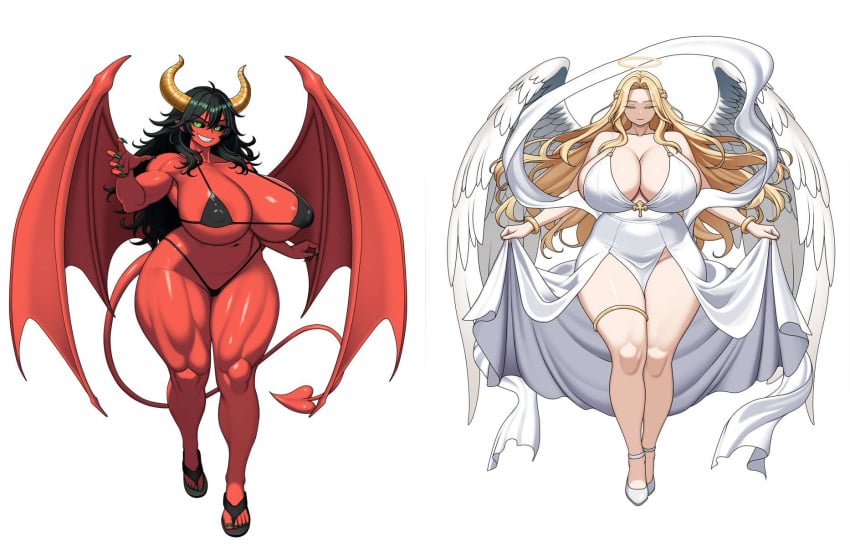 1girls angel artist_request bikin demon female huge_breasts light-skinned_female red_skin tagme