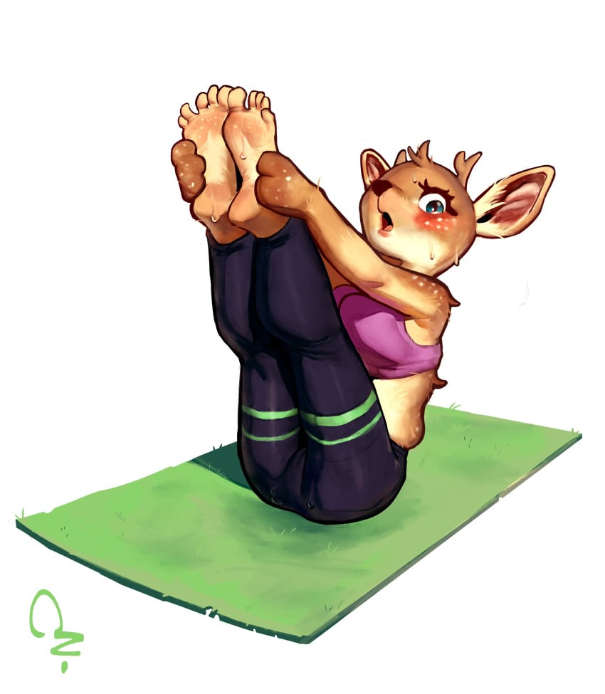 1girls 2024 anthro anthro_female anthro_only antlers barefoot blue_eyes blush bodily_fluids brown_body brown_fur brown_hair cameltoe cameltoe_leggings deer deer_ears deer_girl extinctyellow eyelashes female female_only looking_at_viewer muffin_top original_character simple_background sweat sweatdrop sweating sweaty watermark yoga yoga_mat yoga_pants yoga_pose