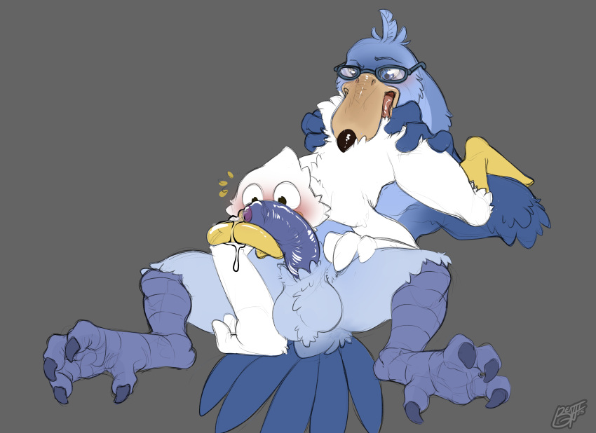 69_position absurd_res anal anatid anseriform anthro anthro_only ass avian benji_(artist) bird blush butt_grab cum_on_bill duck duo eyewear feet foreskin gay genitals glasses half-erect hand_on_butt hi_res lying_on_another male male/male nude oral oswald_(invalid_nickname) pelecaniform penis rimming sex shoebill size_difference surprised_expression talons toes uncircumcised
