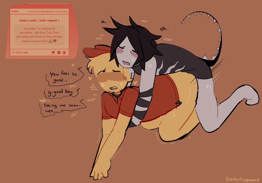 blush closed_eyes dialogue doggy_style elliot_(forsaken) forsaken_(roblox) gay good_boy gritted_teeth heart_symbol holding_other huff praise request roblox roblox_game robloxian self_upload sixforfivepound strawpage_request tagme tail thrusting two_time_(forsaken)