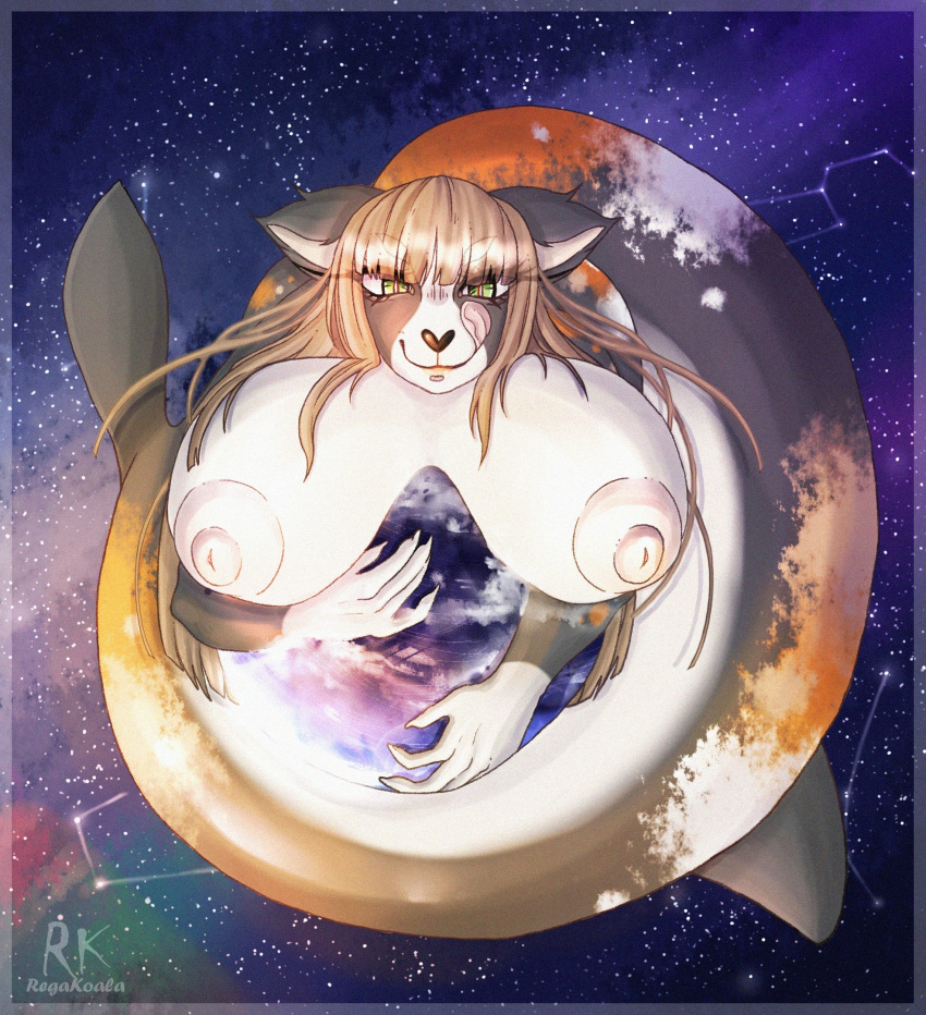 anthro big_breasts breasts constellation cosmos earth embrace female fish hi_res hug huge_breasts hyper hyper_breasts marine nipples planet regakoala solo tongue tongue_out ych_result