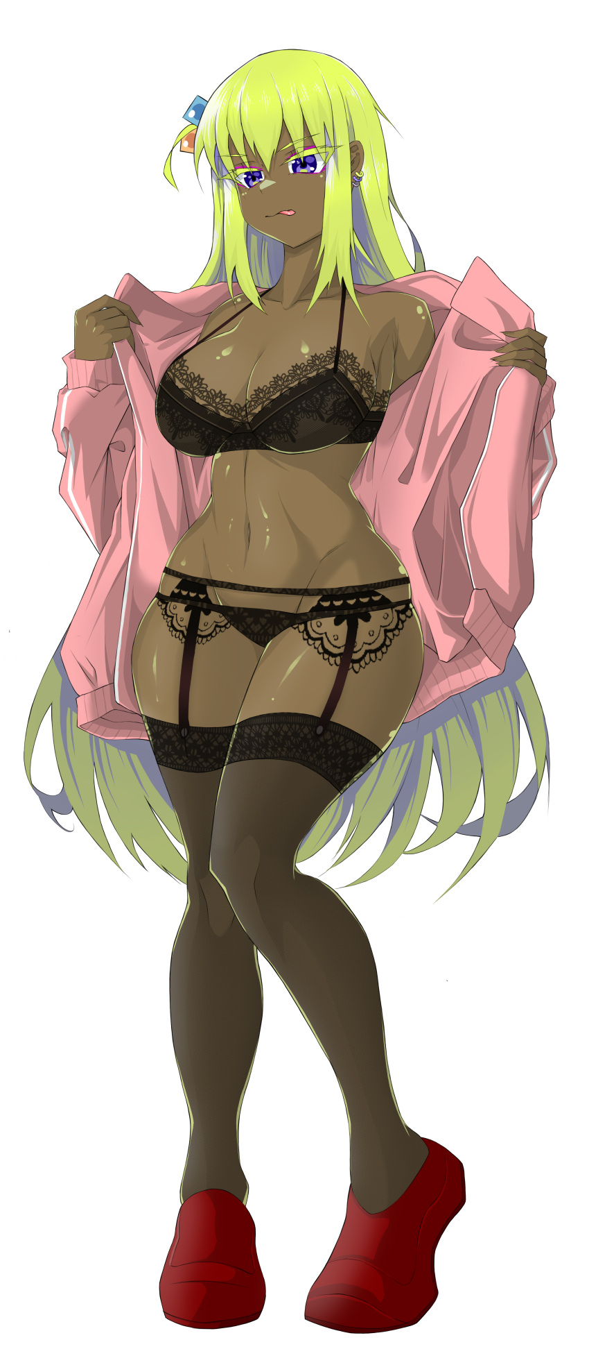 bimbo blackification bocchi_the_rock! bra dark-skinned_female ebonization female gotou_hitori hair_color_change large_ass large_breasts lingerie midriff navel panties race_swap thick_thighs transformation wide_hips