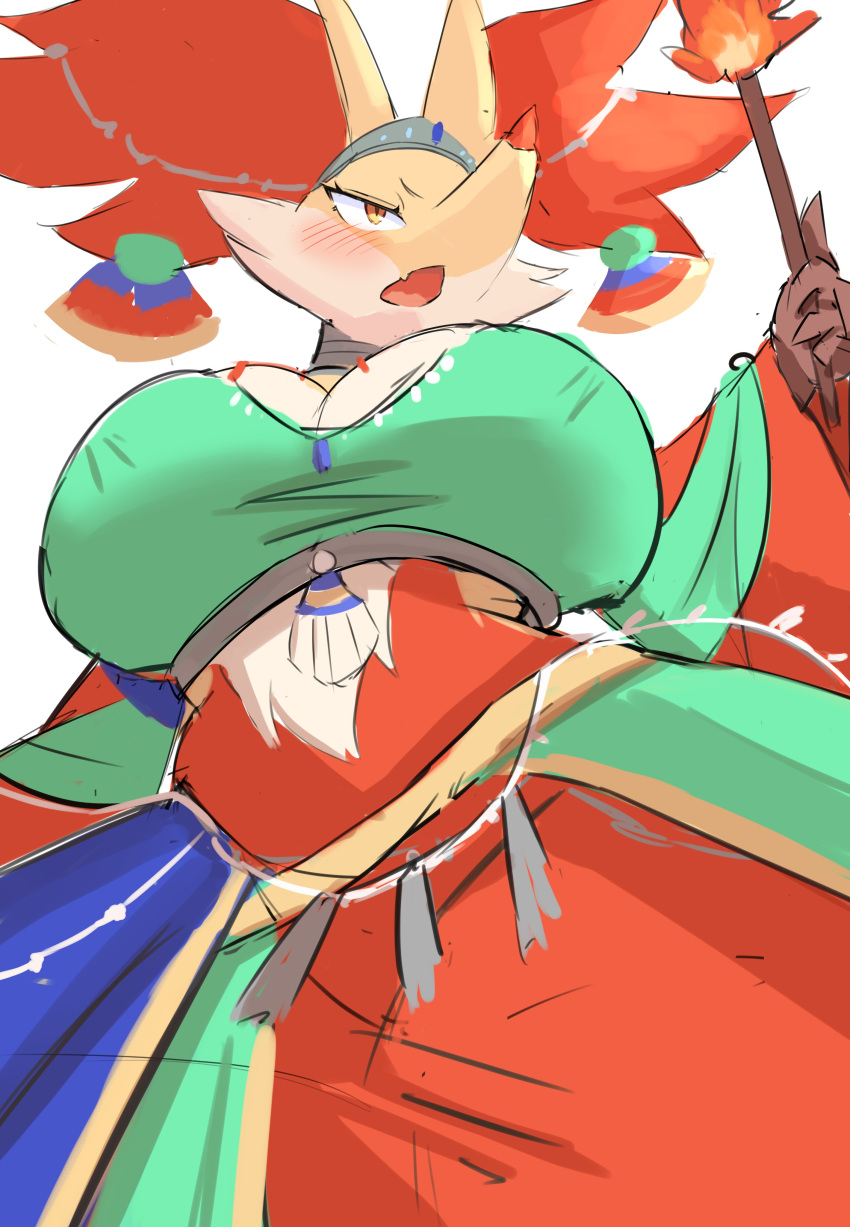 big_breasts breasts delphox female furry holowear_(pokemon) nojaaaaaaaarori pokémon_(species) pokemon pokemon_unite sacred_style_delphox