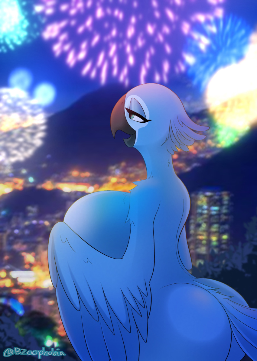 1girls absurd_res anthro ass avian beak big_ass big_breasts big_butt bird blue_body blue_feathers blue_macaw blue_sky_studios breasts bzoophobia city city_background cityscape feathers female female_focus female_only fireworks furry hi_res holidays jewel_(rio) large_ass large_breasts looking_away macaw neotropical_parrot night nude open_mouth parrot pinup pose rio_(series) simple_background sky smile solo solo_female solo_focus true_parrot voluptuous voluptuous_female