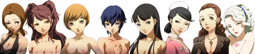 amagi_yukiko black_hair blue_hair breasts brown_hair casual edit eri_minami female human kashiwagi_noriko kujikawa_rise long_hair margaret_(persona) multiple_girls nude pale_skin persona persona_4 satonaka_chie sayoko_uehara shirogane_naoto short_hair take_your_pick