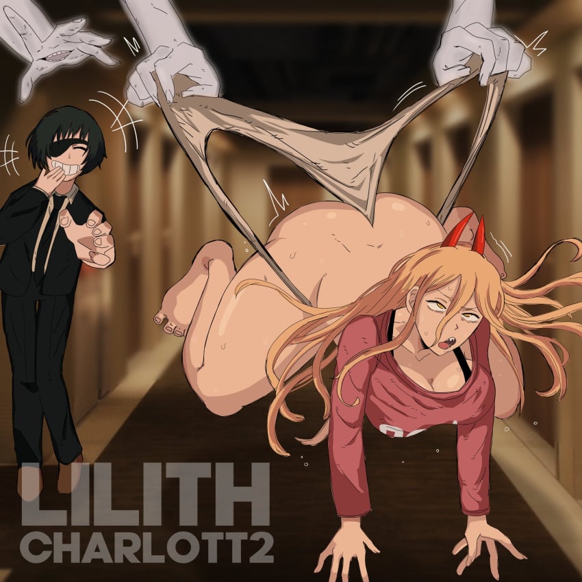 2girls ass_cleavage butt_crack chainsaw_man commission female female_only funny ghost_devil_(chainsaw_man) hi_res himeno_(chainsaw_man) huge_ass laughing lilithcharlott2 power_(chainsaw_man) watermark wedgie yuri