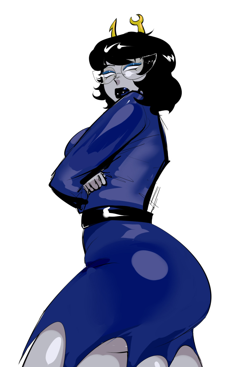 aranea_serket ass clothed dress fangs glasses homestuck lipstick lysanthum short_hair