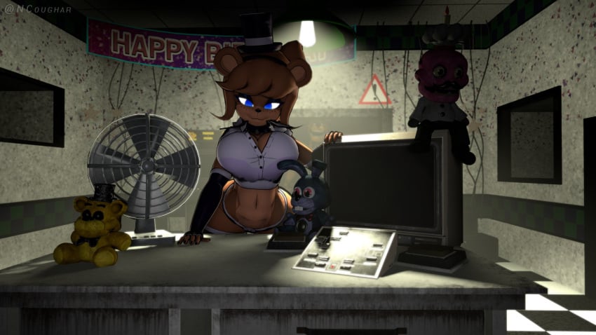 1girls 3d 3d_(artwork) anthro artist_name background_character big_breasts blue_eyes breasts brown_fur busty cally3d clazzey cleavage cryptiacurves curvy fazclaire's_nightclub female female_focus five_nights_at_freddy's fnaf freckles freddy_(fnaf) fredina's_nightclub fredina_(cally3d) frenni_(cryptia) frenni_fazclaire furry hat hi_res hourglass_figure ncoughar panties ponytail scottgames smile thick_thighs thighhighs voluptuous wide_hips