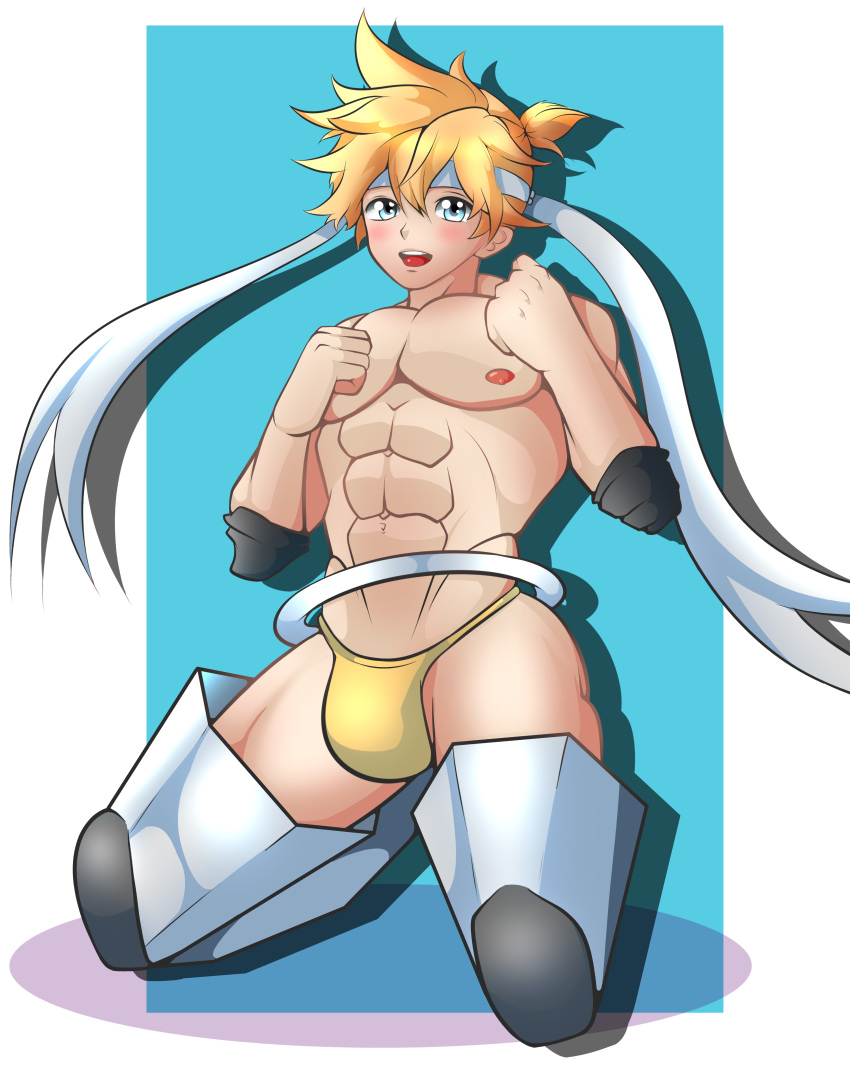 bulge cutieangels kagamine_len male_only muscular muscular_male seraphimofthering vocaloid wrestling_outfit