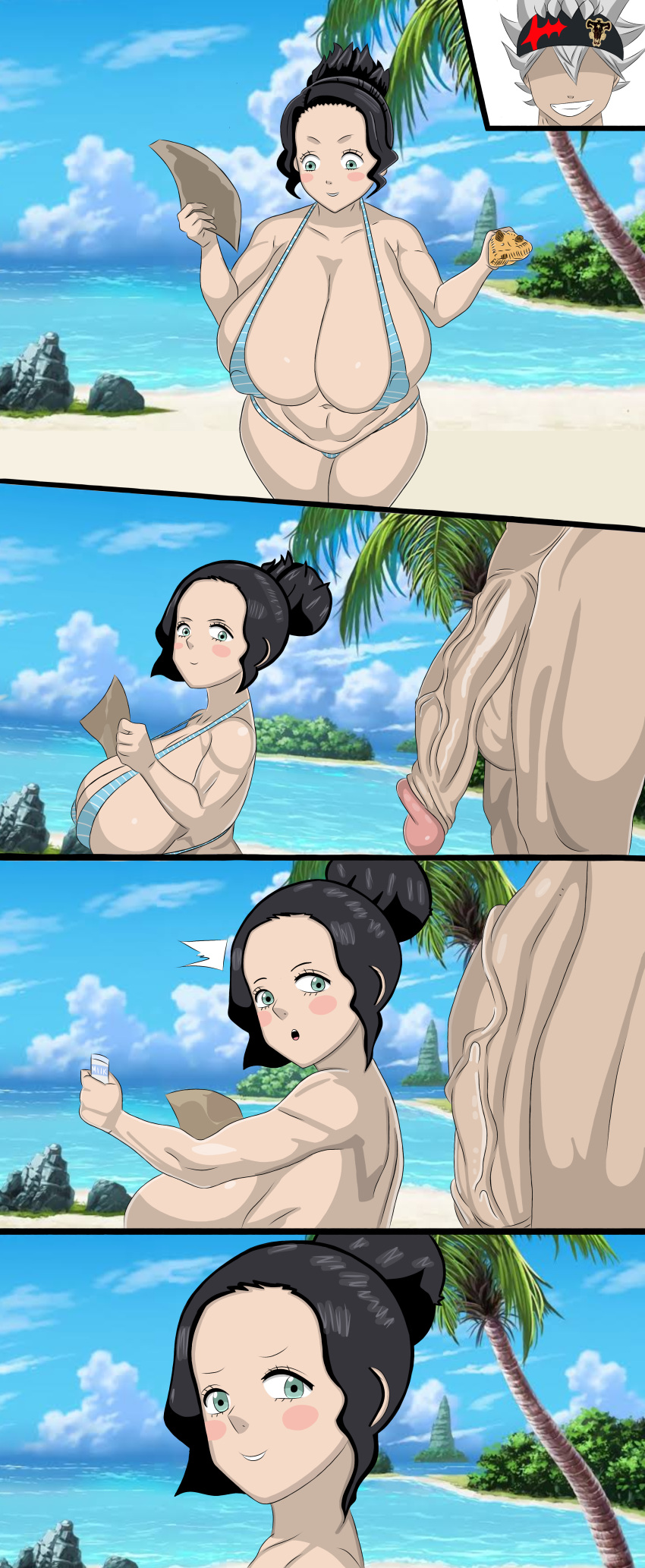 1boy 1girls alternate_ass_size alternate_body_type alternate_breast_size asta_(black_clover) beach big_ass big_breasts big_butt big_penis bikini black_clover black_hair blue_hair charmy_papittoson editorblackclover female huge_ass huge_breasts large_breasts light-skinned_female light_skin male shortstack