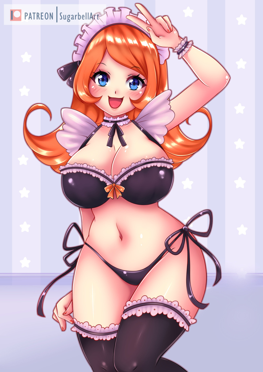 armpits big_breasts blue_eyes breasts female female_only looking_at_viewer maid_headdress maid_uniform mario_(series) mona_(warioware) nintendo open_mouth orange_hair short_hair smile solo sugarbell tagme warioware