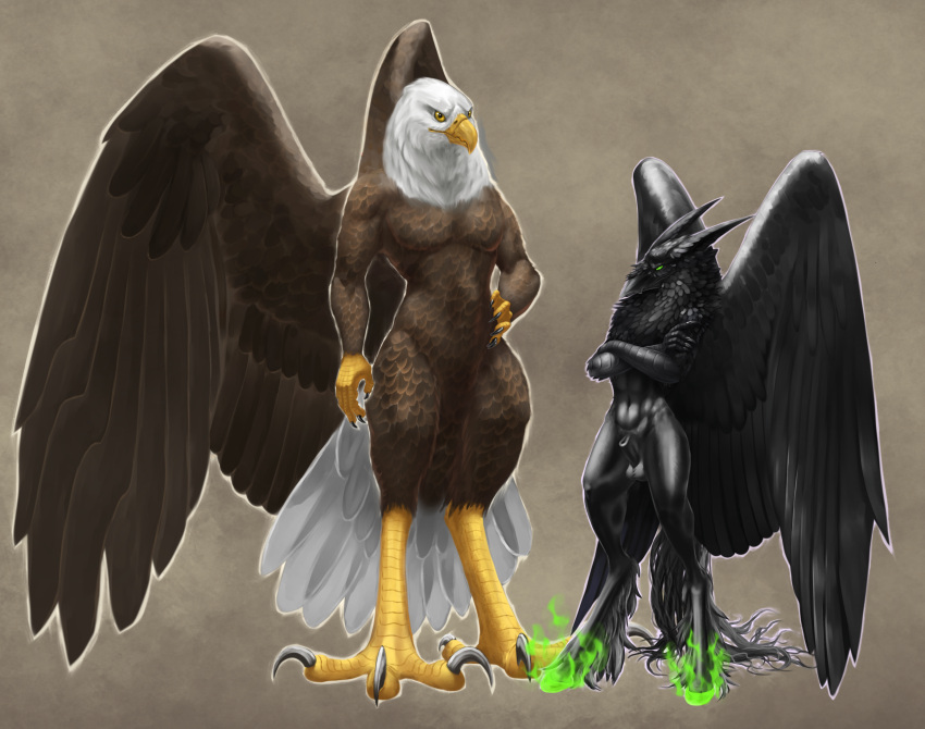 2023 absurd_res accipitrid accipitriform alcander animal_genitalia anthro athletic avian avian_butt avian_feet bald_eagle beak big_feet bird black_beak black_body black_feathers black_fur black_hair black_scales brown_body brown_feathers corvid corvus_(genus) cosmic_horror crossed_arms dsw7 duo eagle equid equine equine_genitalia equine_sheath european_mythology feathered_ears feathered_wings feathers feet fiery_eyes fire fur genitals girly greek_mythology green_eyes green_flames hair hand_on_hip hi_res hippogriff hooves horse horse_sheath horse_tail looking_at_viewer male male/male mammal mythological_avian mythology oscine passerine pentazer raven_(bird) scales sea_eagle sheath size_difference slim tail_feathers talon_hands talons white_body white_feathers wings yellow_beak yellow_body yellow_eyes yellow_scales