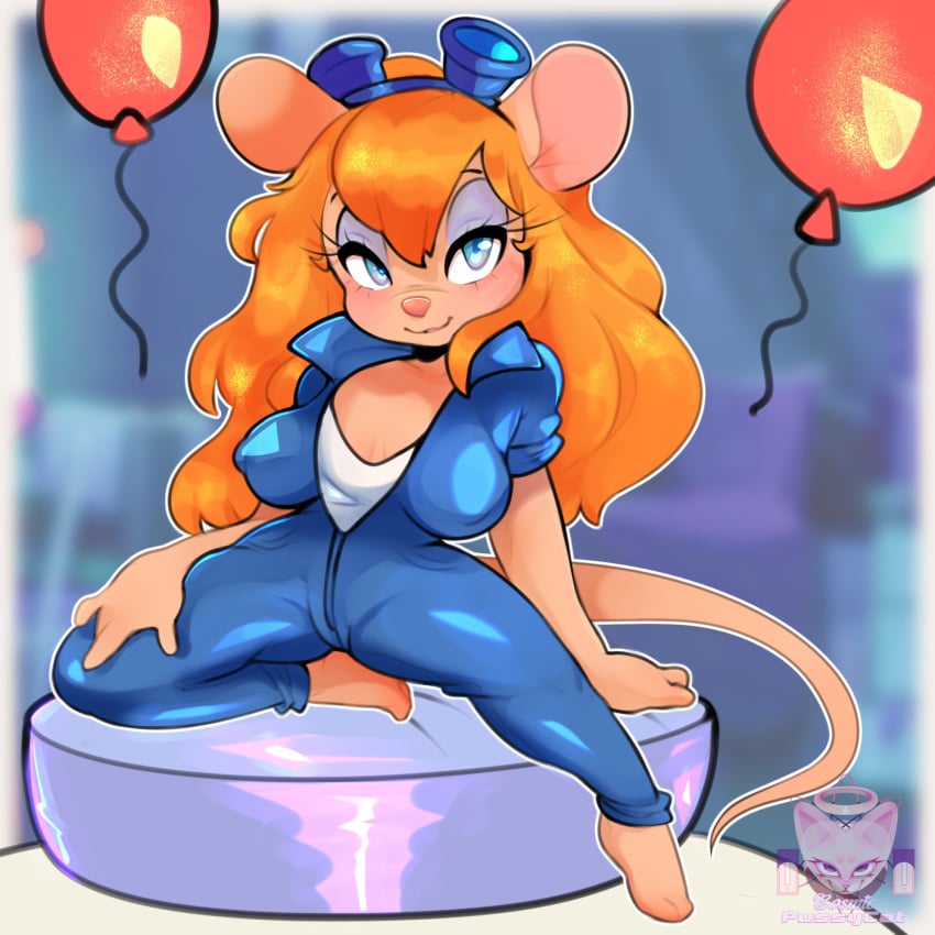 big_breasts breasts chip_'n_dale_rescue_rangers cosmicpussycat eyeshadow female gadget_hackwrench mouse mouse_ears mouse_girl mouse_tail signature tagme text