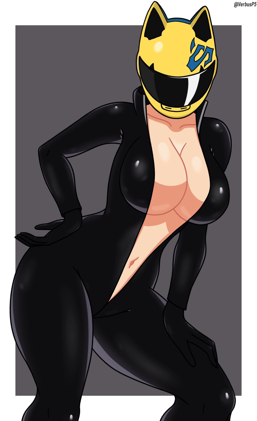 1girls 2023 absurd_res big_breasts bodysuit cat_ear_helmet cat_ears celty_sturluson durarara!! female female_only helmet inner_sideboob looking_at_viewer motorcycle_helmet open_bodysuit pose solo thick_thighs verbus