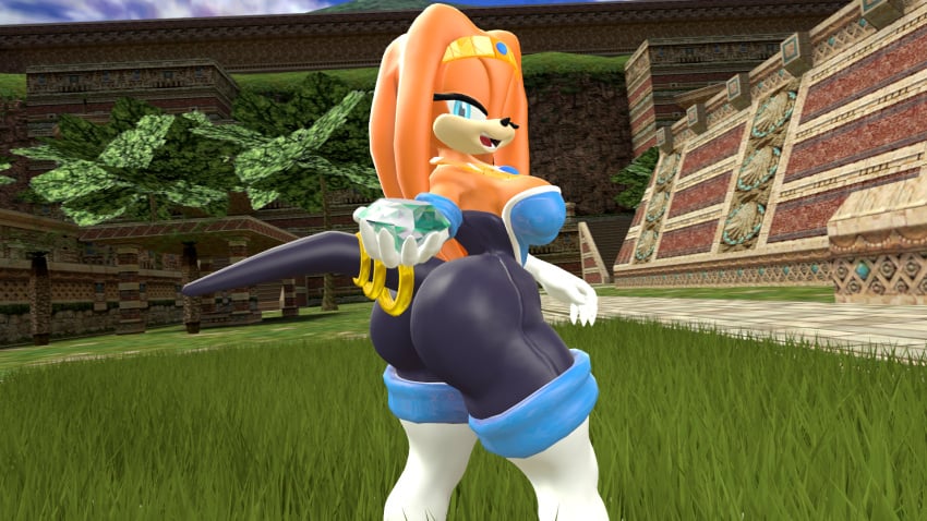 3d 3d_model alternate_outfit big_butt boots breasts canastus chaos_emerald dreadlocks gloves jewelry kabalmystic long_hair mobian mobian_(species) mobian_echidna one_eye_closed orange_fur orange_hair orange_skin pinup rouge_the_bat_(cosplay) sega skinsuit smiling_at_viewer sonic_(series) sonic_adventure sonic_the_hedgehog_(series) source_filmmaker tail thick_ass thick_thighs tiara tikal_the_echidna tikal_the_echidna_(kabalmystic)