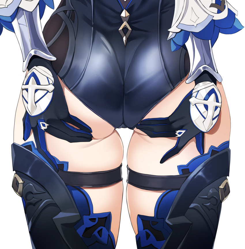 1girls ass ass_focus ass_grab bellone eula_(genshin_impact) female female_only from_behind genshin_impact gloves leotard low-angle_view solo thick_thighs thigh_strap thighhighs thighs