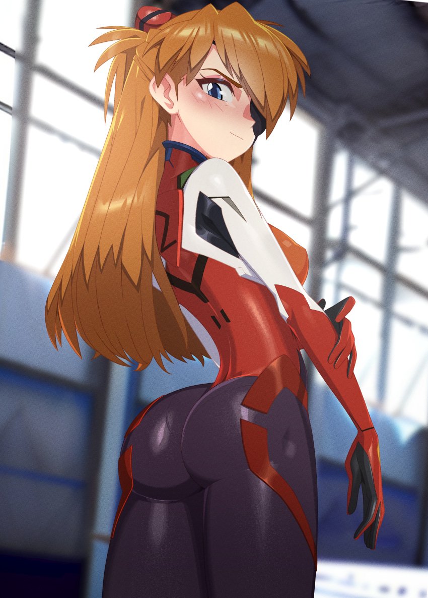 1girls 2023 absurd_res ass asuka_langley_sohryu blue_eyes blush bodysuit breasts female female_focus female_only hair_ornament hi_res long_hair looking_back minicop2001 neon_genesis_evangelion nipple_bulge orange_hair plugsuit rebuild_of_evangelion shikinami_asuka_langley shiny_clothes shiny_skin skin_tight solo solo_female standing tight_clothing