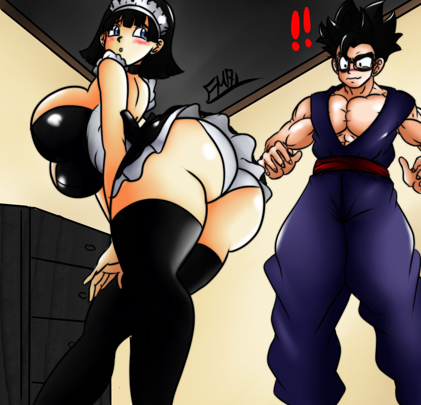 big_breasts dragon_ball dragon_ball_super dragon_ball_z flamemasterz flamemasterz1 maid_outfit son_gohan tagme thick_thighs videl