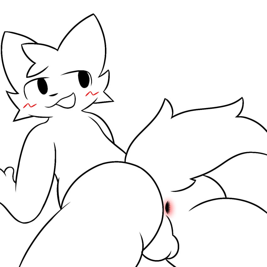 anthro anus ass balls blush boykisser boykisser_(meme) butt_focus cheek_tuft digital_media_(artwork) domestic_cat facial_tuft felid feline felis fur genitals hair happy hi_res lyncario male male_only mammal mauzymice nude open_mouth presenting presenting_hindquarters silly_cat_(mauzymice) simple_background smile solo tail tuft