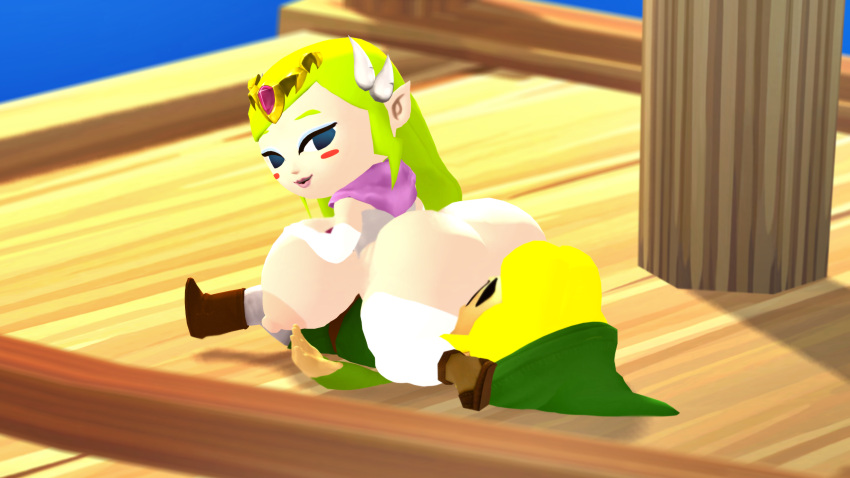 3d 3d_(artwork) ass big_breast big_butt blonde_hair blue_eyes blush face_in_ass facesitting female garrysmod gmod half_dressed half_naked huge_ass huge_breasts link looking_at_viewer looking_back looking_down male nintendo princess_zelda sitting sitting_on_face sitting_on_person the_legend_of_zelda the_wind_waker toon_link toon_zelda wind_waker young