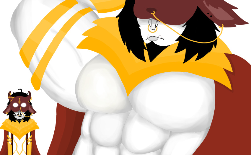 ballzz cape incredibox_mod incredibox_oc man_boobs oc original_character pale_skin pectorals polo_(incredibox) teefs toony white_skin