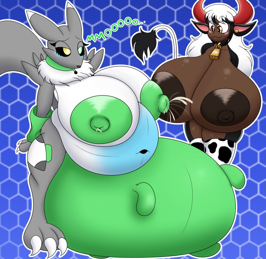 absurd_res anthro bandai_namco belly_inflation big_breasts bodily_fluids breast_expansion breast_milking breasts digimon digimon_(species) digiwolx_(character) duo expansion female female/female growth hi_res huge_breasts humanoid hyper hyper_breasts inflation lactating lactation looking_pleasured mind_control mocha_(vglaceon) nipple_fetish nipple_play nipple_suck renamon sucking teats topless transformation udder_growth udders vglaceon