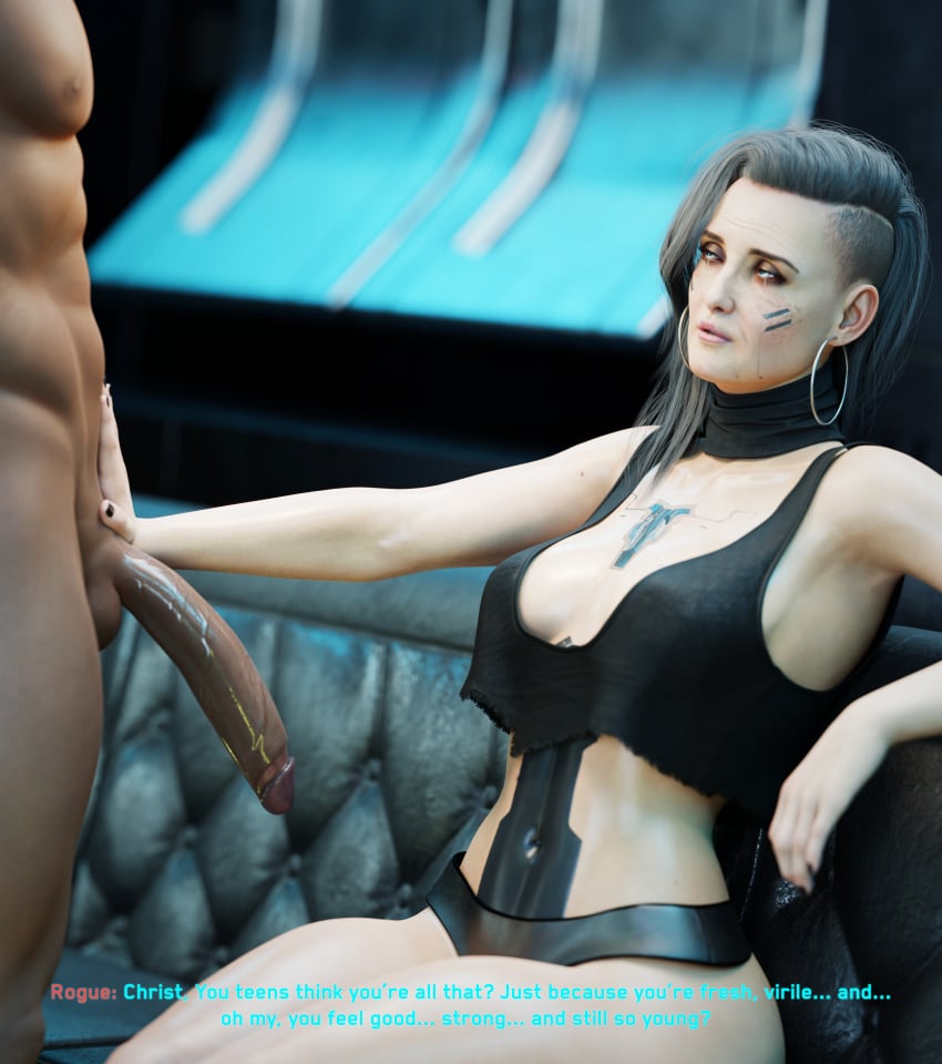 1girls 3d abs before_sex big_penis blender blue_hair breasts caress caucasian_female cd_projekt_red cyberpunk_2077 dark-skinned_male dark_skin dressed female highres imminent_sex indian indian_male interracial jallersfm legs light_skin lingerie male milf older_female older_woman_and_younger_boy pale-skinned_female provocative rogue_amendiares sex skimpy_clothes sofa text touching_penis younger_male