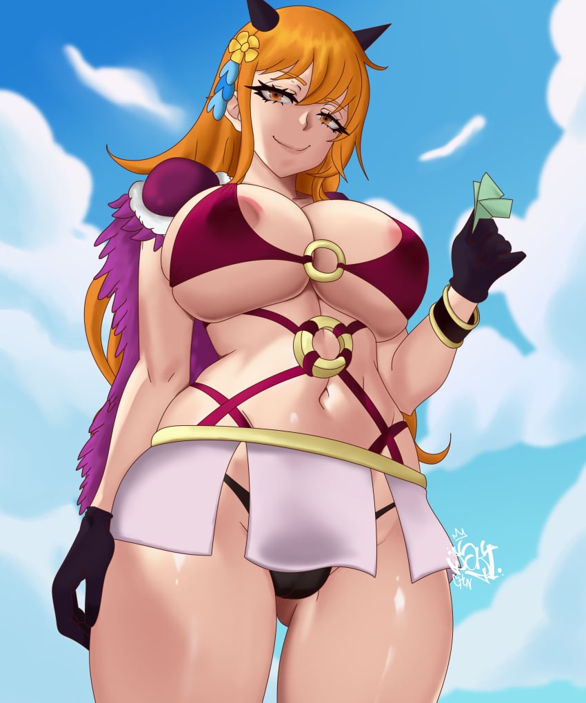 1girls areola_slip beast_pirates_(cosplay) belly_button big_breasts breasts busty curvy female female_only nami nipple_bulge one_piece post-timeskip skimpy solo tagme yaki_chun yakichun