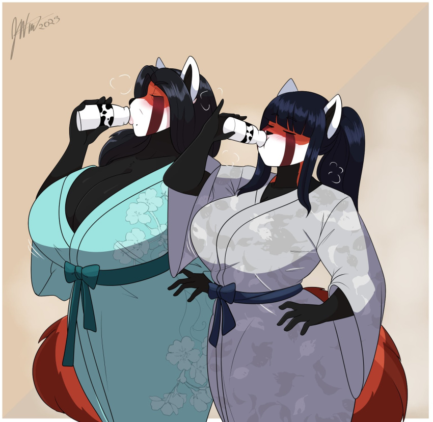 anthro artjwink big_breasts breasts female hana_soo_min_(jwinkz) huge_breasts jwinkz kim_soo_min_(jwinkz) milk mother_and_daughter red_panda tagme