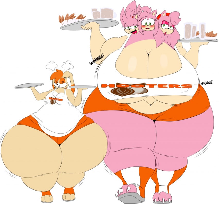 2girls 3_heads amy_rose ass belly breast_envy breasts bunny cerberus_rose chubby chubby_female cleavage conjoined cream_the_rabbit denizen1414 fat female female_focus female_only hairband hedgehog hedgehog_humanoid hips hooters hooters_uniform hyper hyper_bimbo hyper_breasts lagomorph lagomorph_humanoid large_ass large_breasts multi_head nipple_bulge orange_hair pink_fur pink_hair rabbit sega sonic_(series) sonic_the_hedgehog_(series) stomach tan_fur tank_top thick_thighs thighs waitress waitress_uniform wide_hips