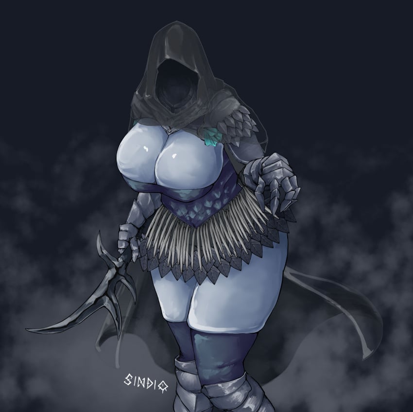 armor big_breasts black_knife_assassin black_knife_tiche elden_ring faceless faceless_character female female_only fromsoftware sindio thick_thighs wide_hips