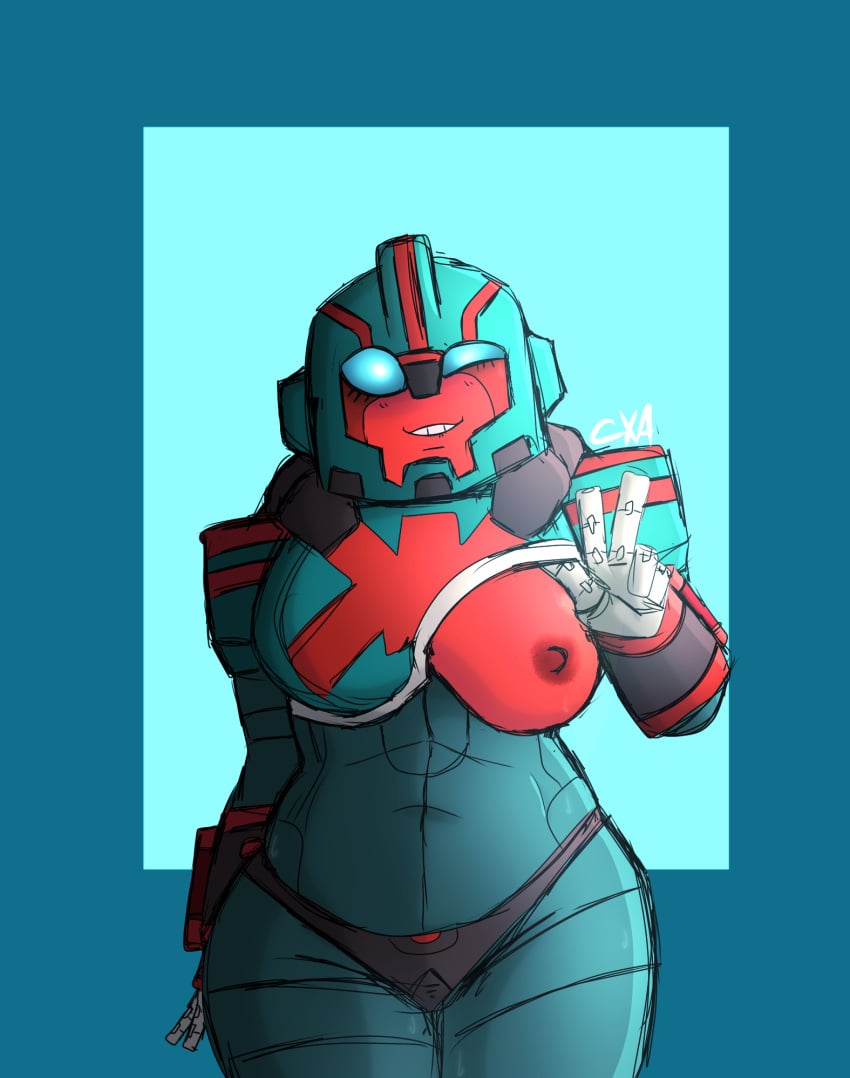 autobot biting_lip breasts breasts chromexorannex chubby chubby_female cybertronian flashing flashing_breasts high_times ourobouro panties robot robot_girl shirt_lift teasing_viewer thick_thighs thighs transformers tummy