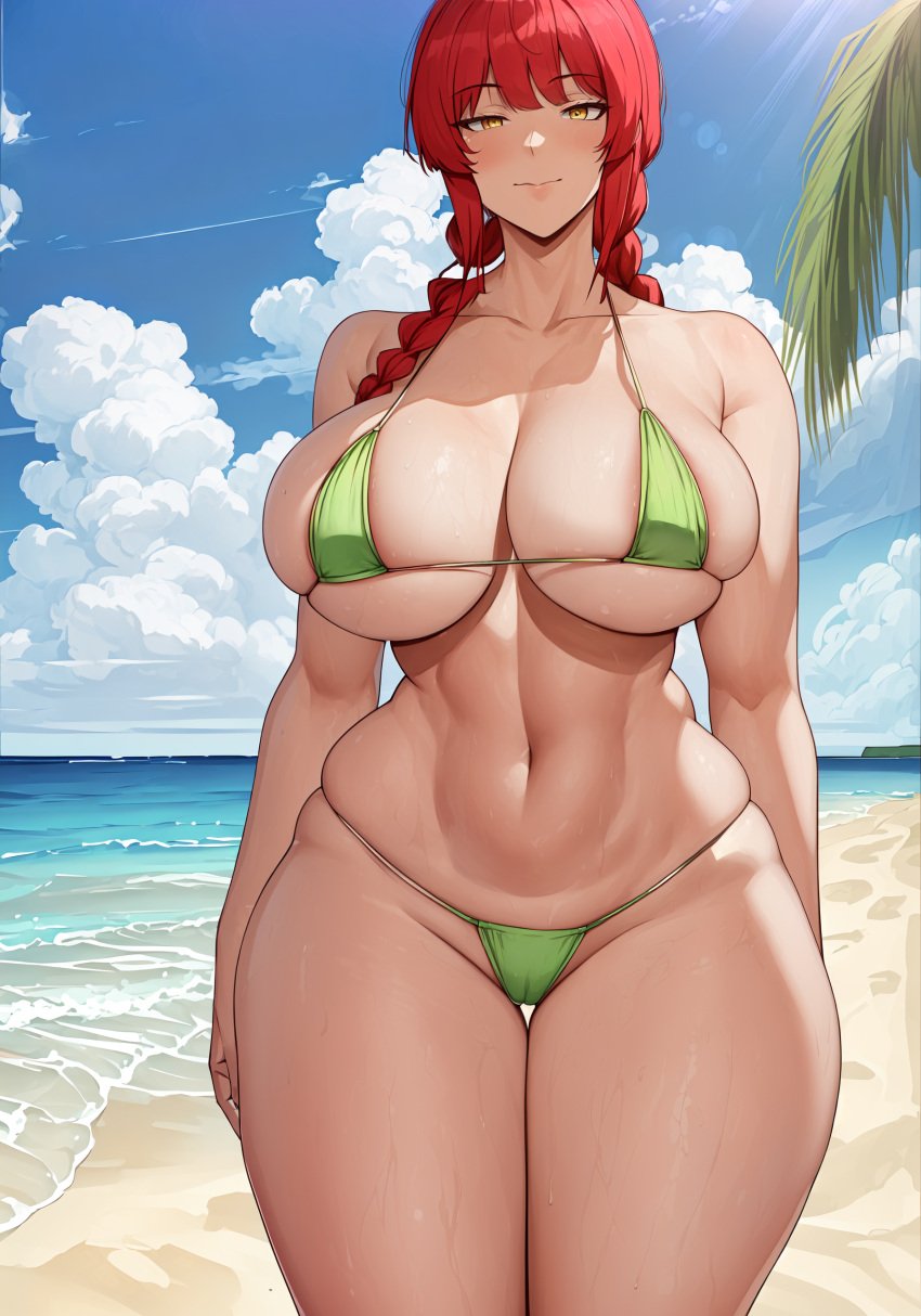 1girls ai_generated alternate_ass_size alternate_body_type alternate_breast_size alternate_version_at_source alternate_version_available areola areolae arm_behind_back beach big_breasts big_thighs bikini blue_sky breasts breasts_bigger_than_head chainsaw_man clouds day daytime detailed_background enormous_breasts enormous_thighs female female_focus female_only female_solo generic_ai_face green_bikini green_panties hand_behind_back hand_on_thigh high_resolution highres huge_breasts huge_thighs human human_only large_breasts large_thighs light-skinned_female light_skin long_hair looking_at_viewer makima_(chainsaw_man) massive_breasts massive_thighs oatmealdood panties pony_tail ponytail red_hair smile smile_at_viewer smiley_face smiling smiling_at_viewer solo solo_female solo_focus standing thick thick_female thick_thighs thighs tree yellow_eyes yellow_pupils