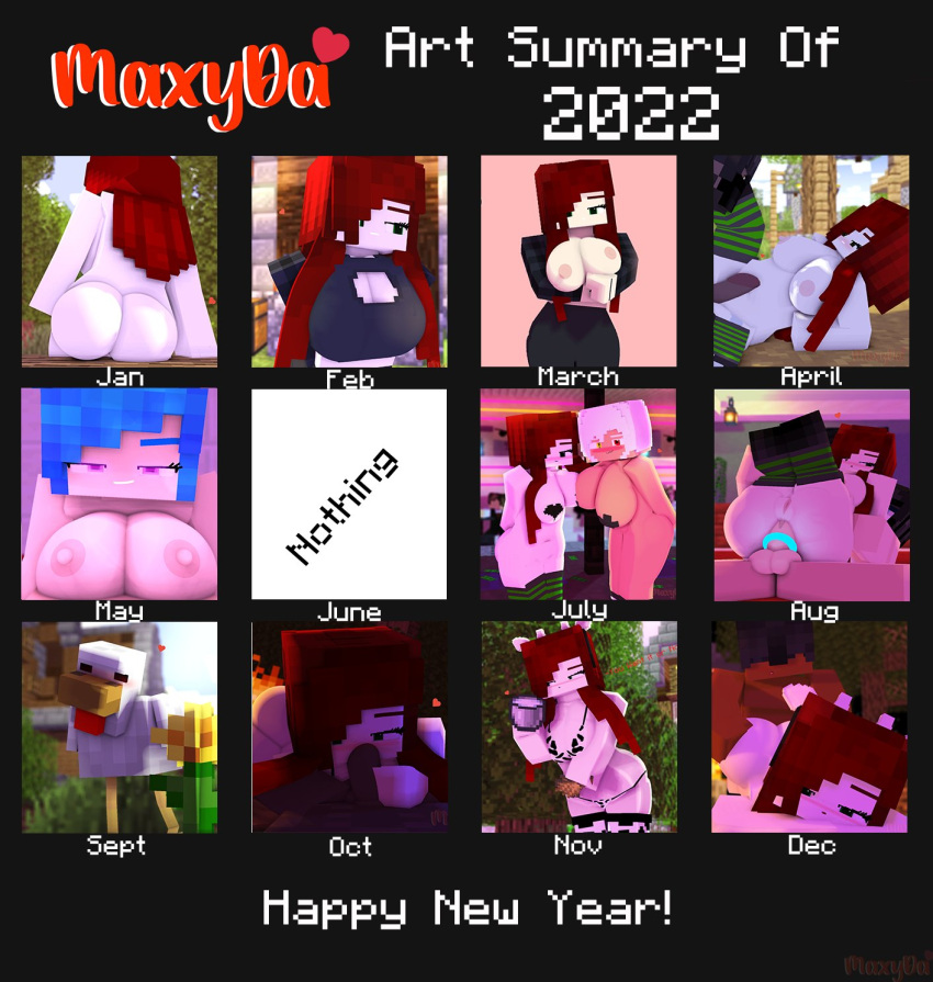 1boy 2022 3d 3girls art_summary big_breasts erect_nipples female green_eyes horny_female human humanoid kenny_(hentaimimi) male max_welsh_(maxyda) maxyda mine-imator minecraft mojang outside red_hair shika_(uzuna) smile tagme