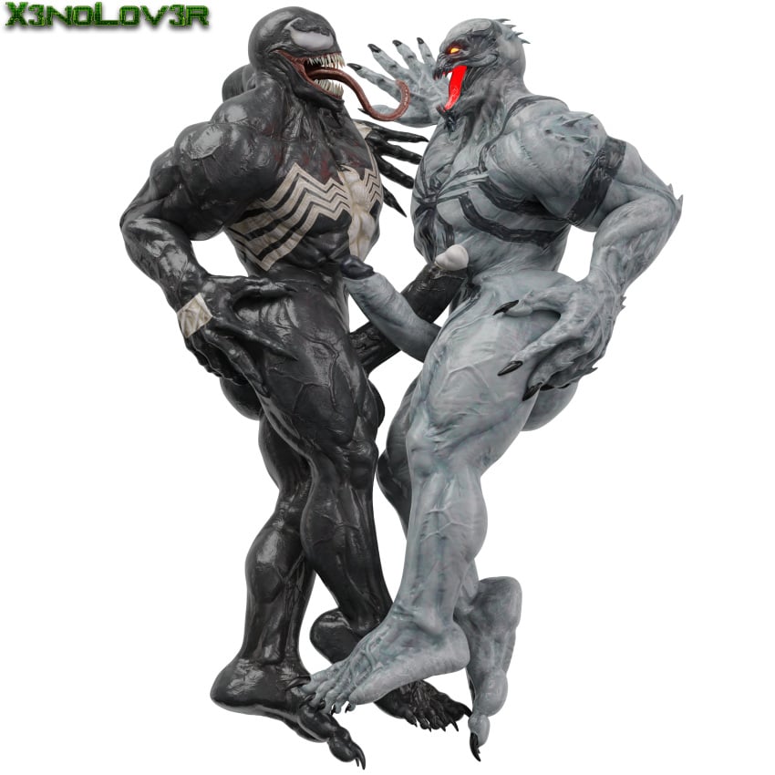 2boys 5_toes alpha_channel anti-venom feet frottage gay marvel muscle penis symbiote thekidxeno tongue transparent_background transparent_png venom venom_(marvel) x3nolov3r