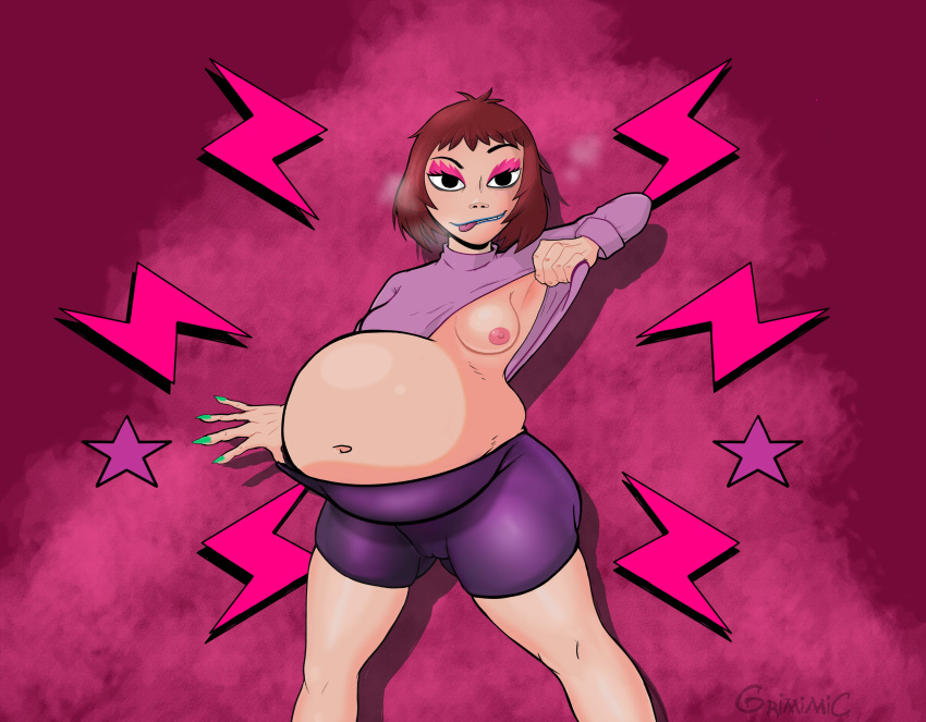 1girls belly big_belly breasts cameltoe female flashing_breasts gorillaz grimimic nipple_bulge nipples noodle_(cracker_island) noodle_(gorillaz) pregnant shirt_lift solo tongue_out