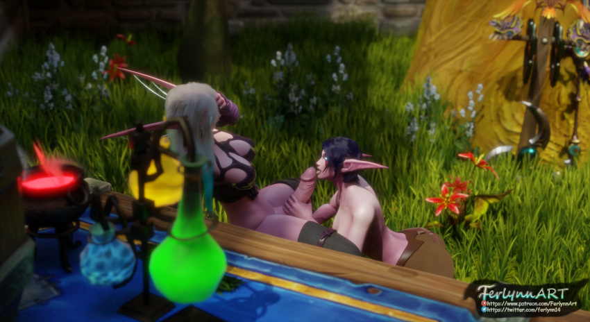 3d blowjob fellatio female ferlynn futa_on_female futanari licking licking_penis lunalae night_elf oral raylana self_upload showing_breasts story_in_description world_of_warcraft