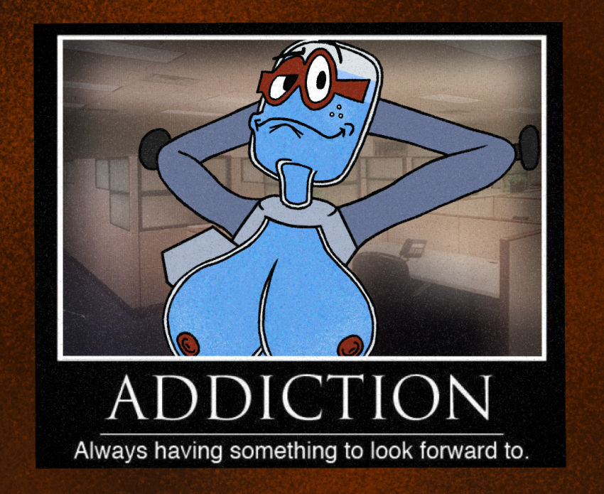 animate_inanimate faucet freckles glasses hands_behind_head jackbox_games job_job large_breasts looking_at_viewer m._bubbles mdrawbacks motivational_poster no_nose nude office raised_eyebrow red_nipples shit_eating_grin smug the_jackbox_party_pack_8 water_cooler