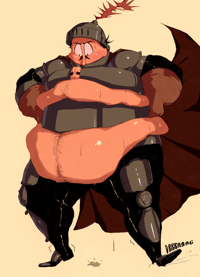 1boy anonymous_artist belly belly_overhang big_belly blush bulge_through_clothing cape chestplate english_text facial_hair fat_rolls grease hairy huge_belly knight knight_armor knight_helmet leg_armor love_handles male male_only mature mature_male medieval_armour moobs moustache obese obese_male onomatopoeia overweight overweight_male peppino_spaghetti pizza_tower plume power_up shiny_skin slit_visor sweat sweatdrop thick_thighs useless_clothing visor wardrobe_malfunction