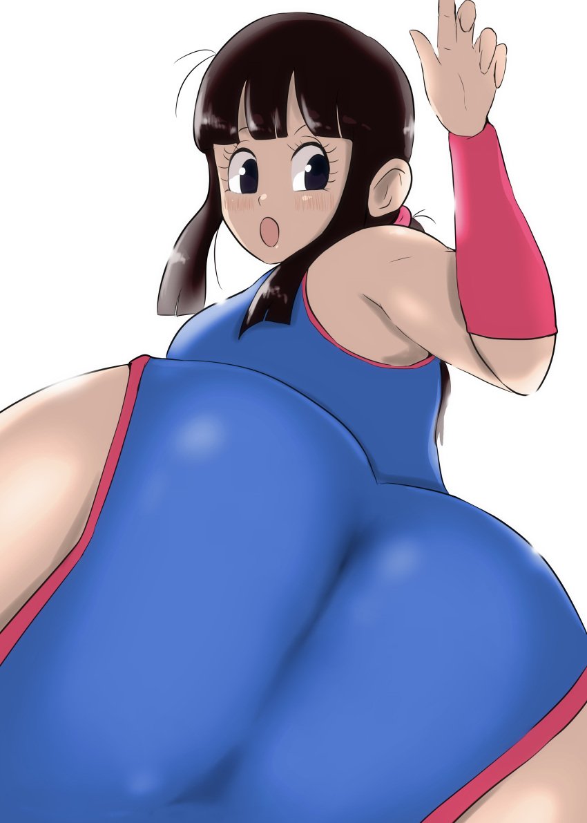 1girls arm_up asian asian_female ass bangs big_ass black_hair blush breasts butt_crack_outline cheongsam chichi clothes dat_ass dragon_ball dragon_ball_(classic) dragon_ball_z dress_wedgie dumptruck_ass facesitting from_behind from_below hime_cut huge_ass light-skinned_female light_skin long_hair looking_back looking_down milf open_mouth partially_visible_ass rear_view rhythm_(artist) sideboob sidelocks solo wedgie white_background