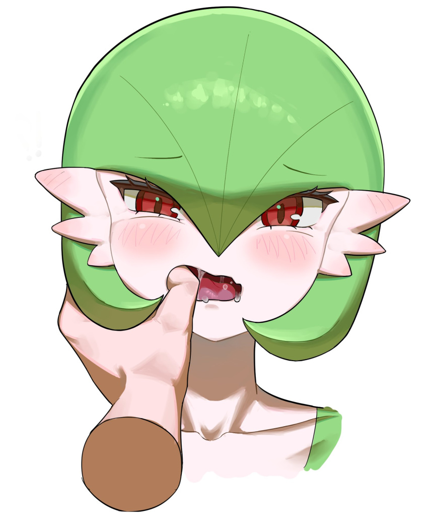 2022 blush cute disembodied_hand finger_in_mouth gardevoir generation_3_pokemon hi_res looking_at_viewer narrowed_eyes nintendo open_mouth pokémon_(species) pokemon pokemon_(species) red_eyes saliva white_background yawar