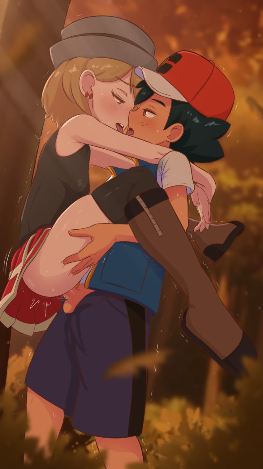 1boy 1boy1girl 1girls amourshipping ash_ketchum ass ass_up average_sized_penis bare_legs black_hair blonde_female blonde_hair blue_eyes boots breasts brown_eyes carrying clothed clothed_sex clothing creatures_(company) earrings female forest french french_girl french_kiss game_freak grabbing grabbing_ass greatm8 hat jewelry large_penis legs legs_held_open legs_spread legs_up long_legs long_socks male nature nature_background nintendo no_panties outdoors outside penis pokemon pokemon_(anime) pokemon_journeys pussy pussy_juice satoshi_(pokemon) serena_(pokemon) sex shirt skirt_lift skirt_up small_penis small_penis_adoration stand_and_carry_position standing standing_sex testicles thighhighs thighs tongue tongue_out uncensored vagina vaginal_penetration vaginal_sex worstm8sfm