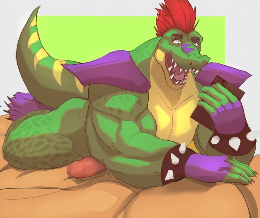 1boy 2022 abs alligator alligatorid anthro anthro_focus anthro_only anthro_solo biceps bigger_male biscaybreeze boner bracelet bracelets claws completely_nude completely_nude_male crocodile crocodilian crocodylid digital_drawing_(artwork) digital_media_(artwork) erection facepaint fangs finger_claws fingerless_gloves five_nights_at_freddy's five_nights_at_freddy's:_security_breach foreskin foreskin_folds full_body furry furry_male furry_only glans gloves green_body green_scales green_skin holding_phone humanoid_genitalia humanoid_penis intact looking_at_phone lying_down lying_on_bed male male_only mohawk_(hairstyle) montgomery_gator_(fnaf) muscles muscular_anthro muscular_arms muscular_male nude nude_male open_mouth pecs penis phone phone_view portrait reptile reptile_humanoid retracted_foreskin scales scalie_humanoid scottgames sharp_teeth shoulder_pads simple_background solo solo_anthro solo_in_panel spiked_bracelet steel_wool_studios surprised_expression surprised_look thick_tail toe_claws toes two_tone_body two_tone_skin two_tone_tail uncut veiny_penis