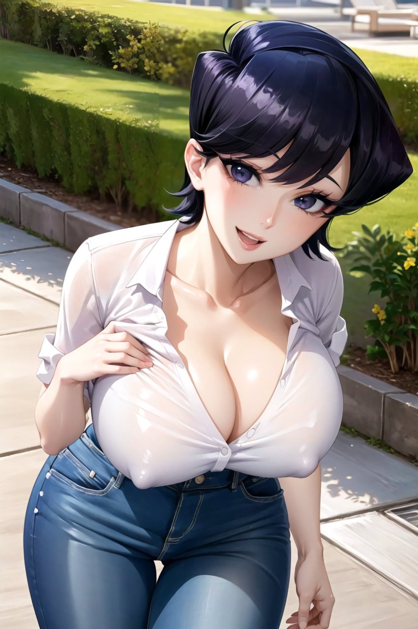 1girls ai_generated curvaceous curvy_body curvy_female curvy_figure denim_jeans erect_nipples erect_nipples_under_clothes female_focus female_only komi-san_wa_komyushou_desu komi_shuuko mature_female milf nipple_bulge republic_of_ai solo_female solo_focus stable_diffusion voluptuous voluptuous_female